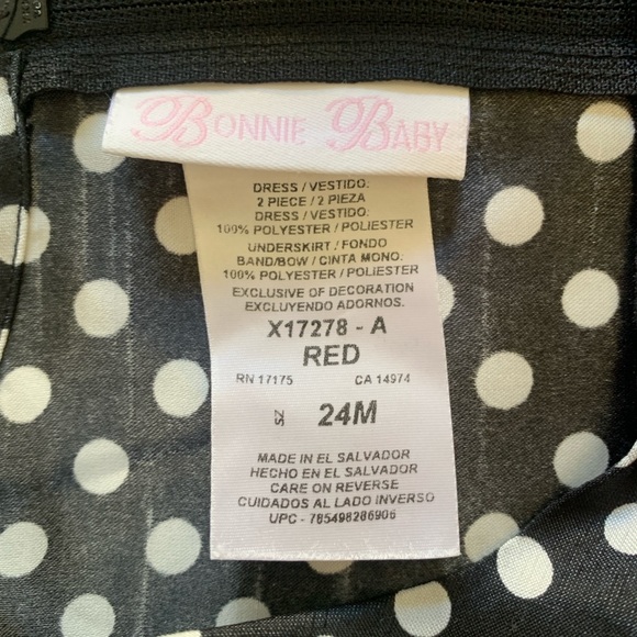 Bonnie Baby Polka Dot & Striped Dress - Black, White, and Red - 24m - Christmas - Picture 3 of 7